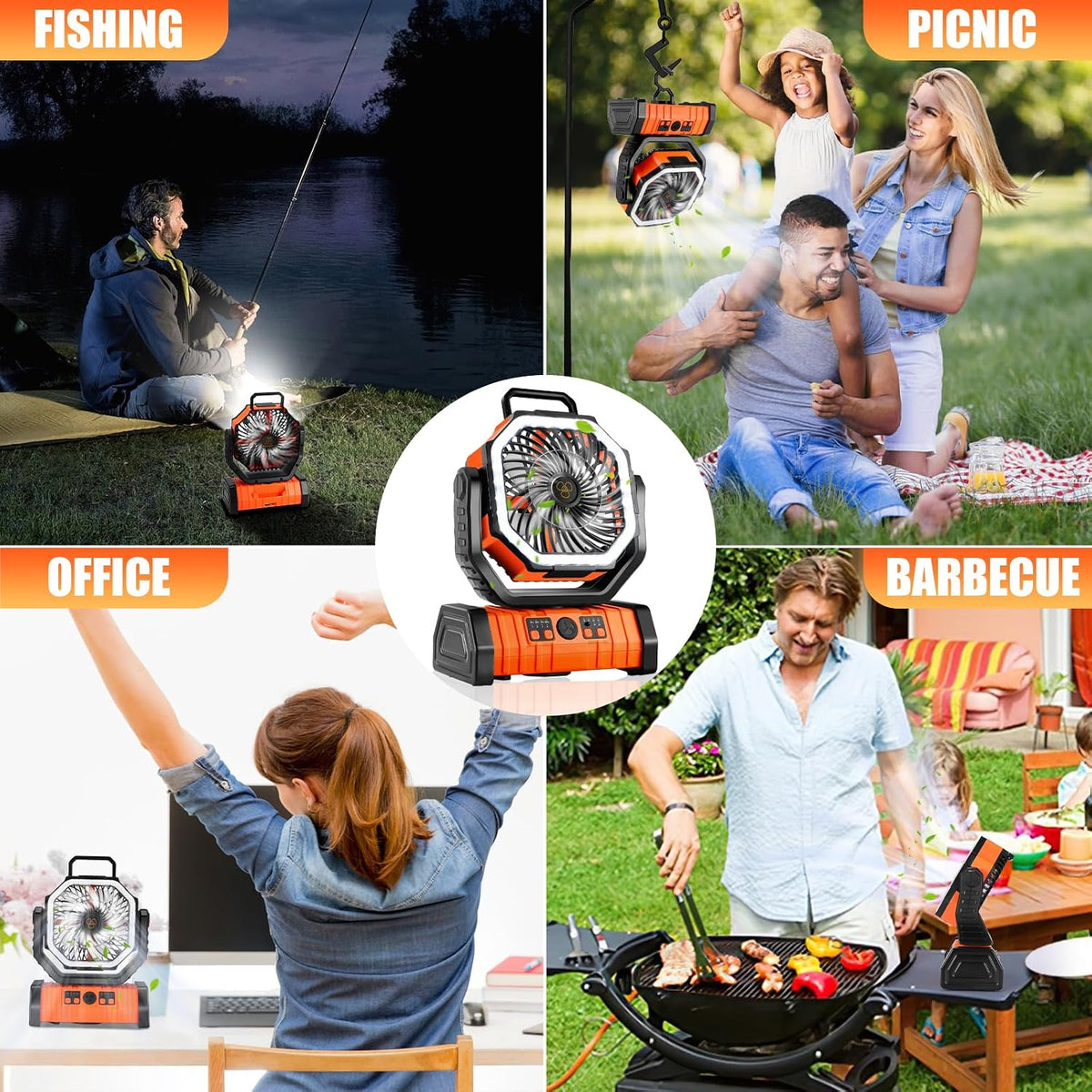 20000Mah Camping Fan with LED Lantern, Rechargeble Battery Operated Fan with 270° Head Rotation & Hook, Battery Operated Tents Fan with Remote for Picnic, Barbecue, Fishing, Travel, Home Outages