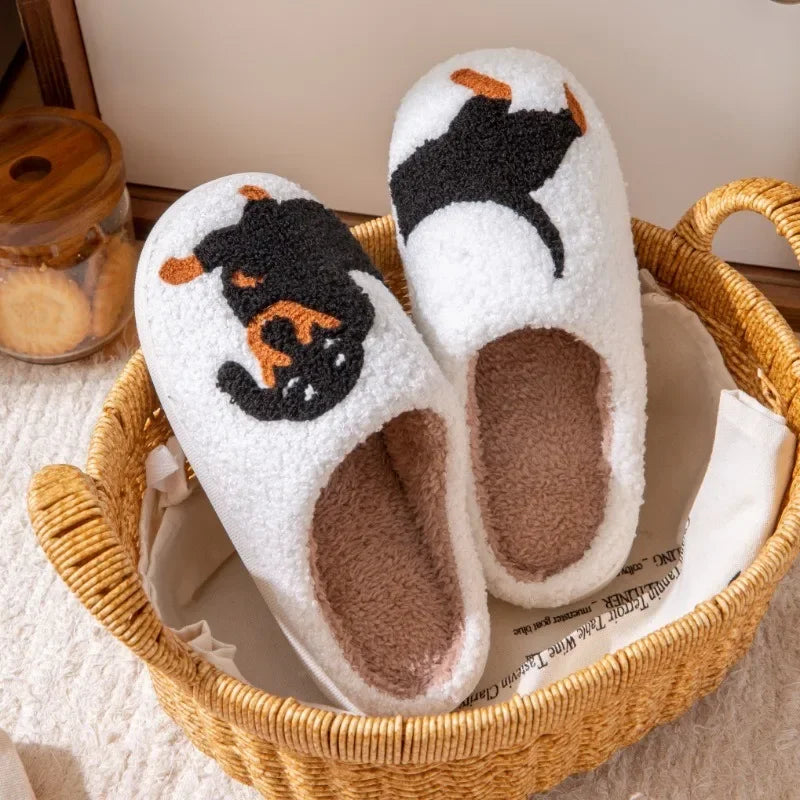 Pet Pattern Dachshund Embroidery Stuffed Home Thick Sole Plaid Furry Cotton Slippers Warm Non-Slip Indoor Slippers Pet Mom Gift