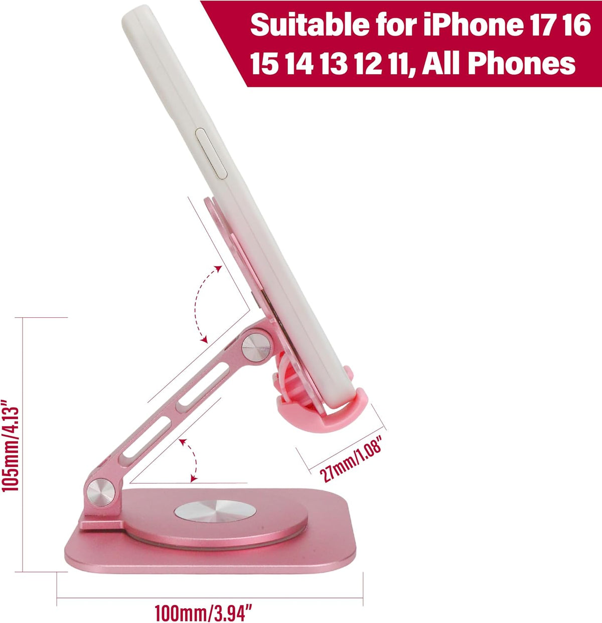 Butterfly Holder Fit for Iphone 17 16 15 14 13 12 11 Tablet Ipad – Aluminum Alloy Folding Phone Kickstand with 360 Rotation, Desktop Home Stand Pink Stable Grip for All Smartphones Mobile Cell Phone