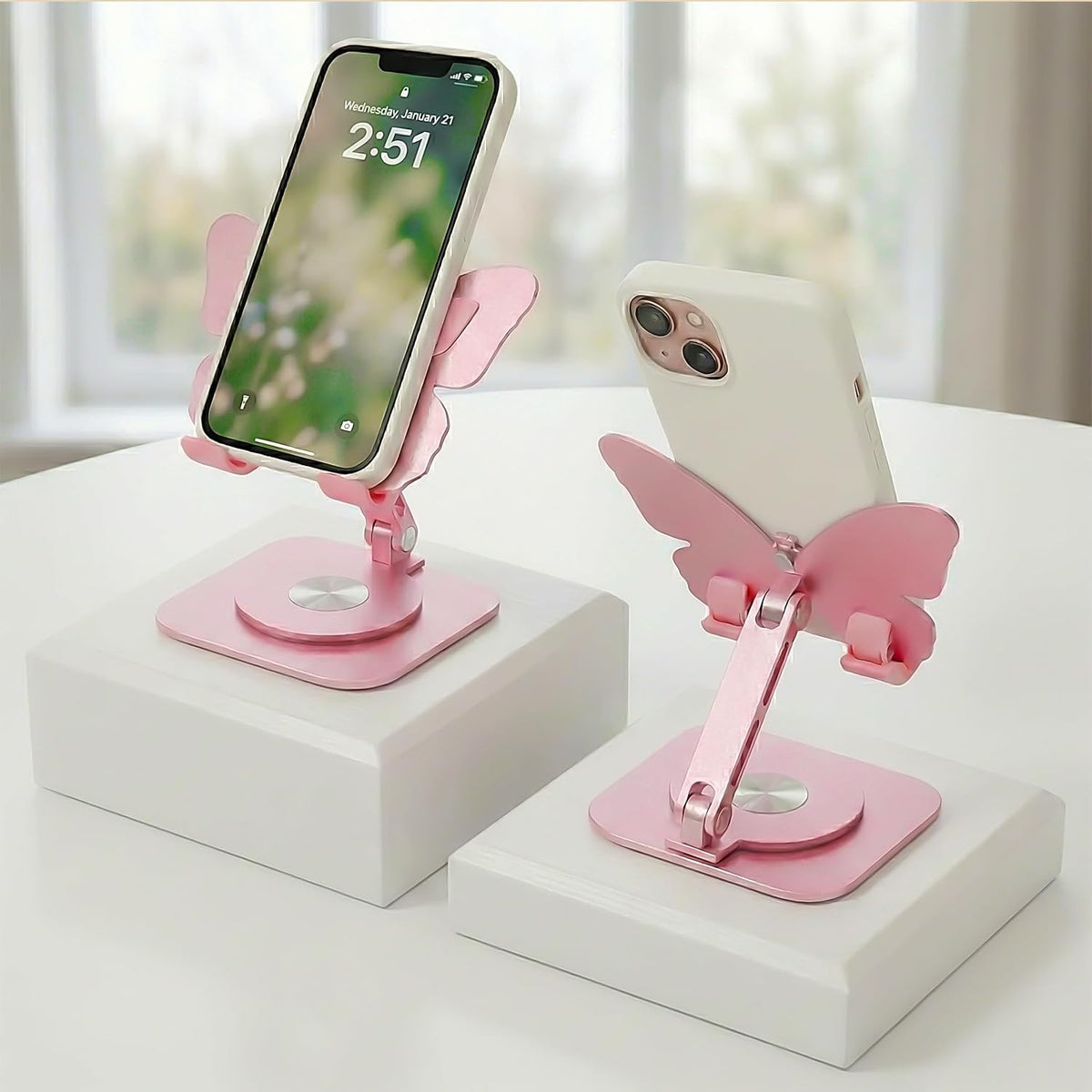 Butterfly Holder Fit for Iphone 17 16 15 14 13 12 11 Tablet Ipad – Aluminum Alloy Folding Phone Kickstand with 360 Rotation, Desktop Home Stand Pink Stable Grip for All Smartphones Mobile Cell Phone